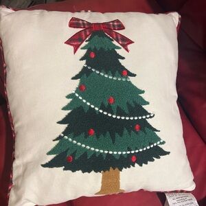 HOLIDAY LIVING Festive Christmas Tree Pillow with Red Accents 18x18